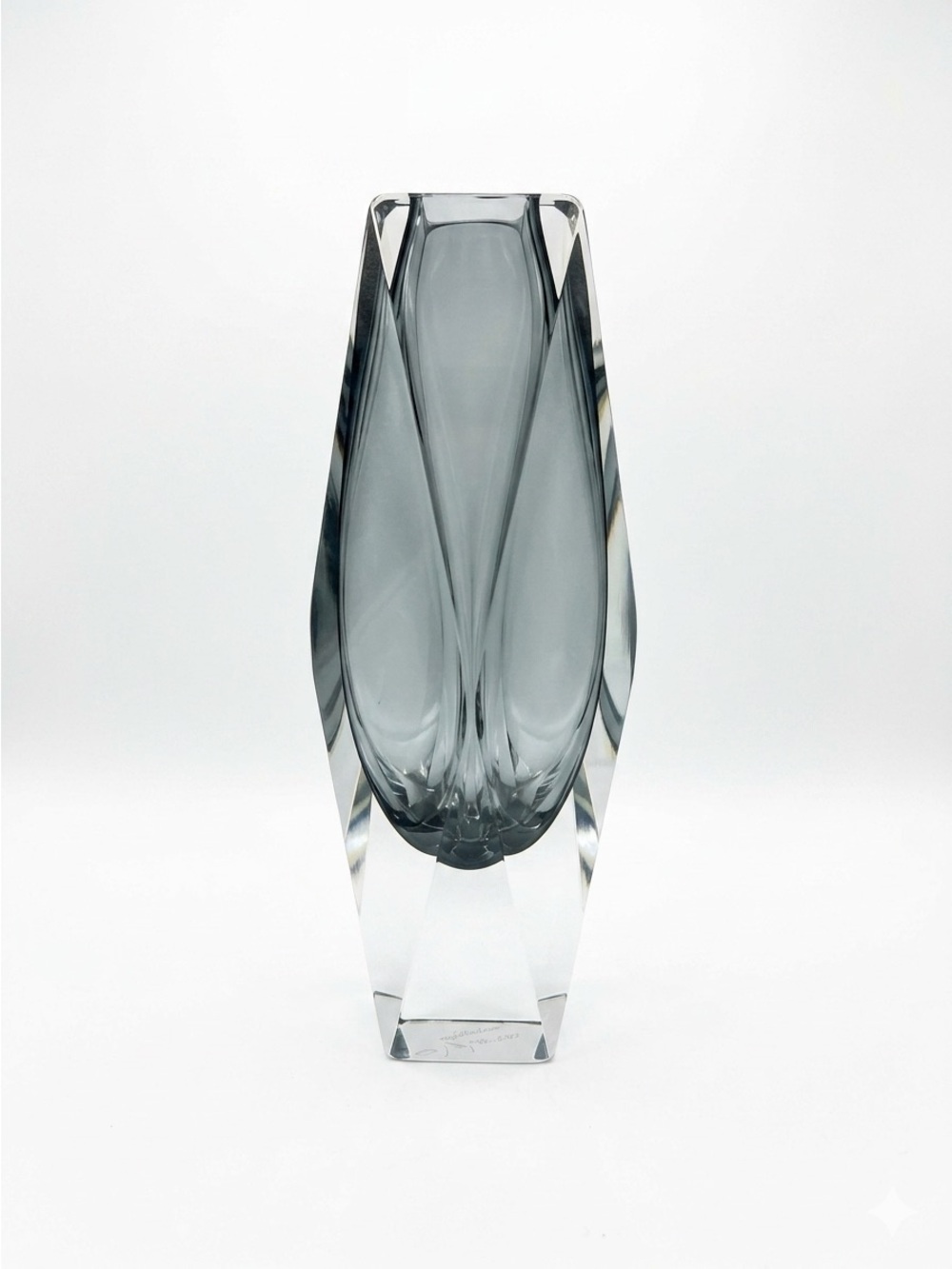 Vintage MCM Murano Style Sommerso Faceted Smoky Glass Vase